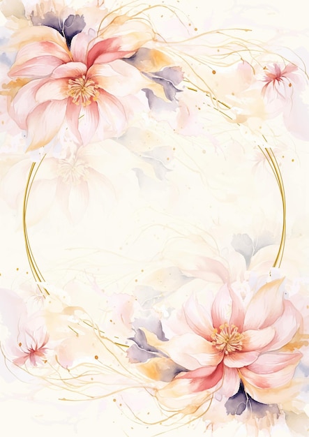 花と植物の招待状のピンクと白の水彩の手描きの背景テンプレート