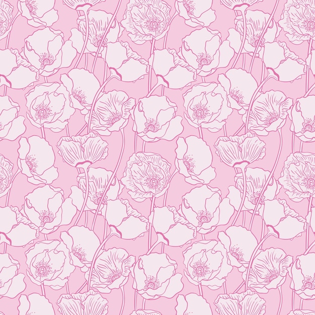 Pink wild poppy seamless pattern