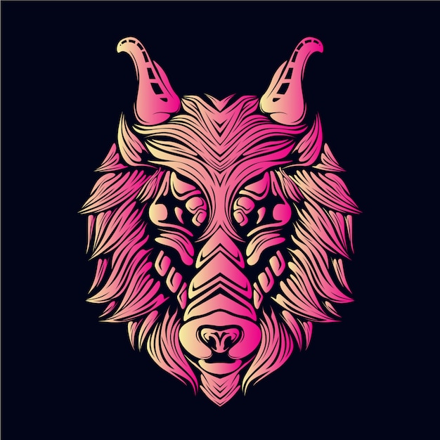 Pink wolf head illustration
