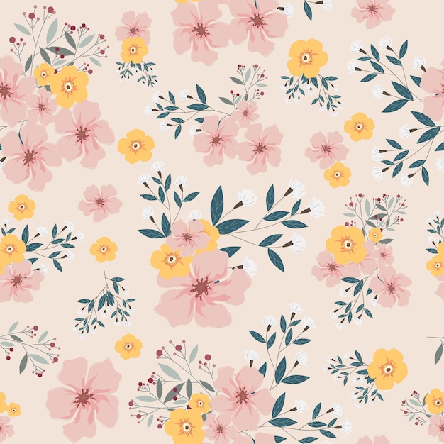 Pink and yellow flower seamless pattern