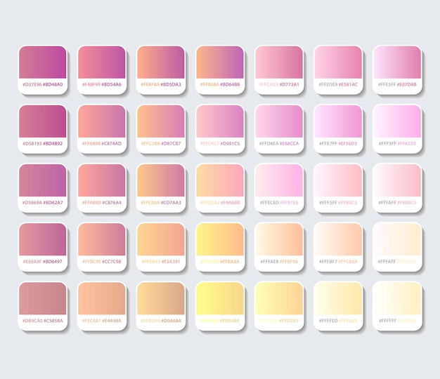 Vector pink and yellow gradient color palette with hex