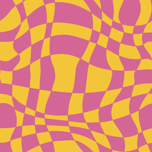 Pink and yellow groovy wavy melted psychedelic checkerboard y2k 90s seamless pattern