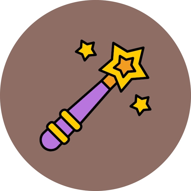 Vector a pink and yellow magic wand with a star on it