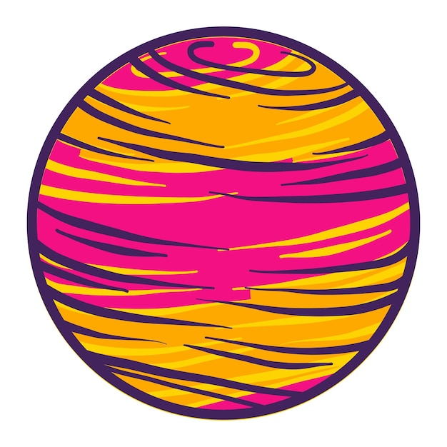 Pink yellow planet icon Hand drawn illustration of pink yellow planet vector icon for web design