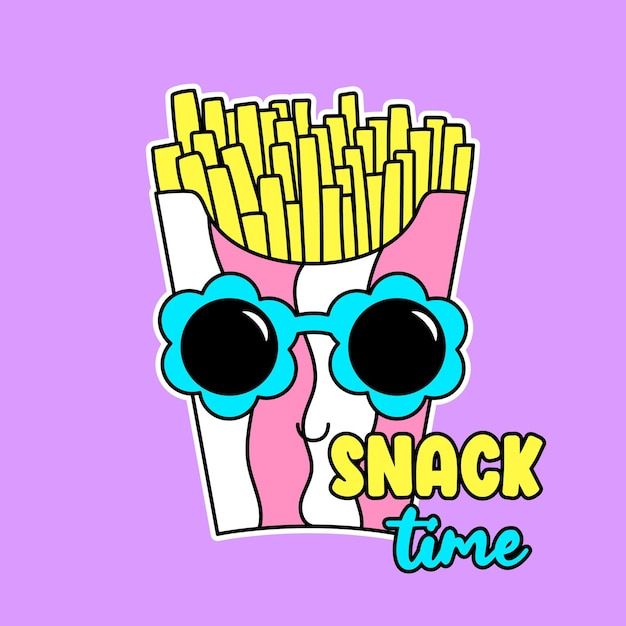 a pink and yellow striped box that says snack time