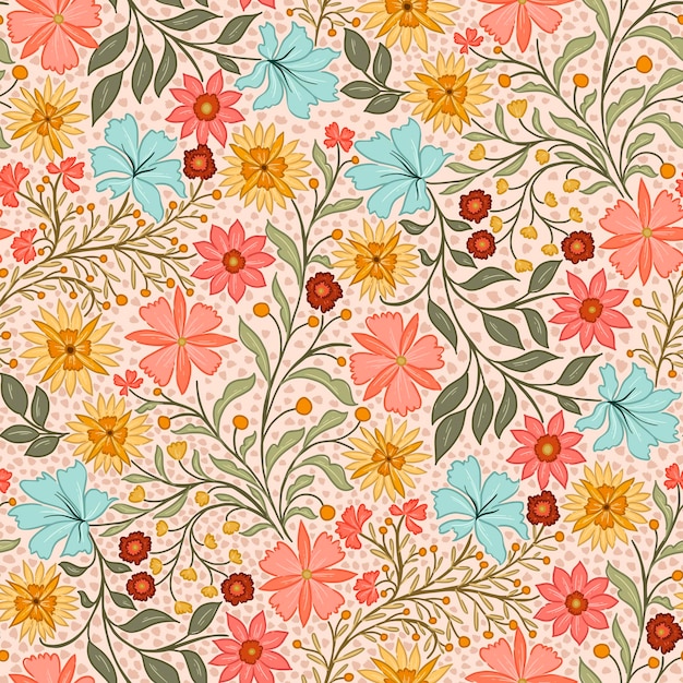 Vector pink and yellow swirly flower garden pattern