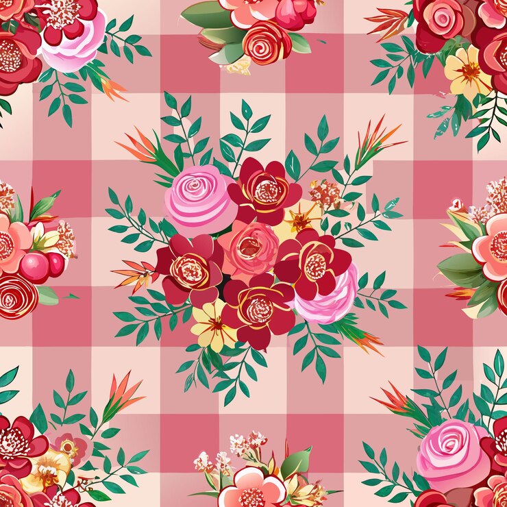 Vector a pink and yellow tablecloth with a pink and yellow roses