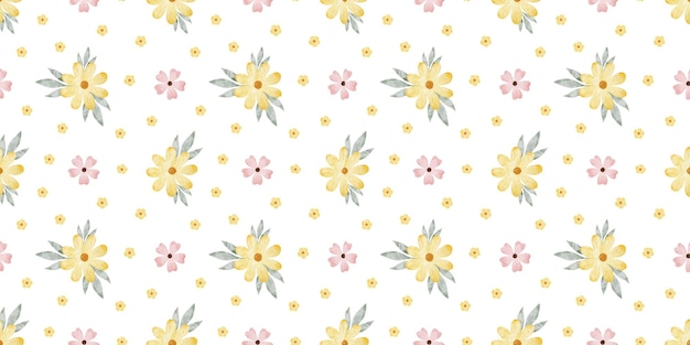 Fiori selvatici gialli rosa e foglie acquerello disegnato a mano modello senza cuciture di fiori semplici stampa carina per tessuto scrapbooking carta di confezione disegno di carta