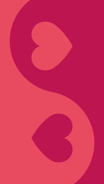 Vector pink ying yang heart vertical background wallpepaer design