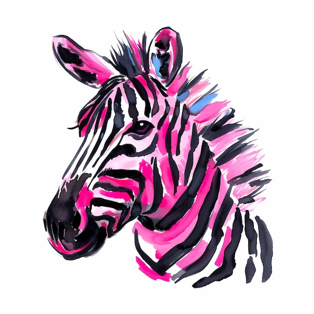 Pink zebra watercolor paint