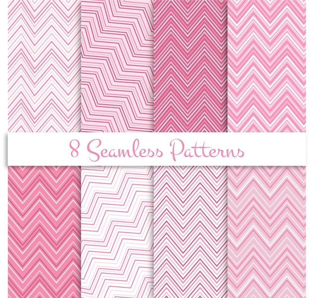 Vector pink zig zag seamless patterns set