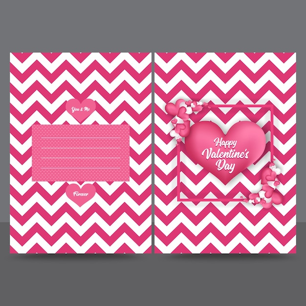 Vettore rosa zigzag valentine greeting card design template