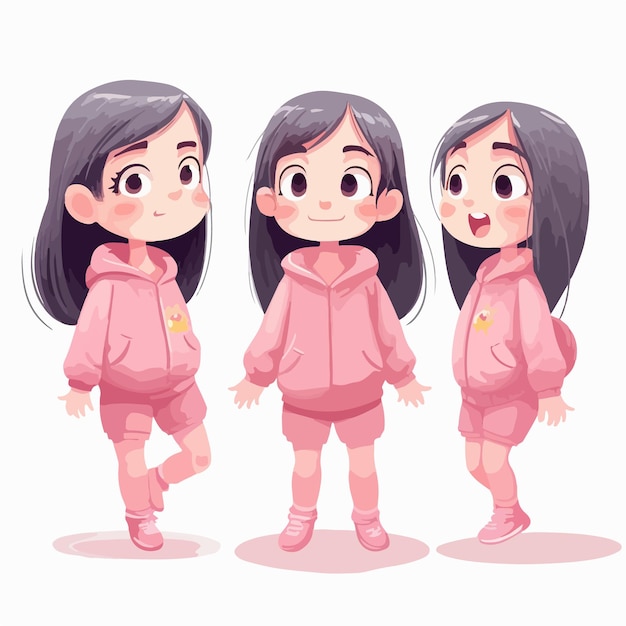 Pinkclothed 만화 소녀 벡터 일러스트 레이 션