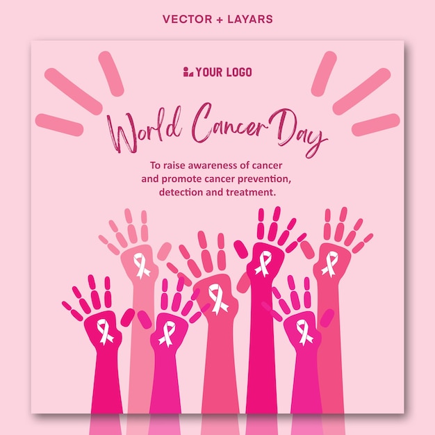 Vettore pinkcolorworldcancerdayinstagrampost. il giorno del cancro nel mondo.