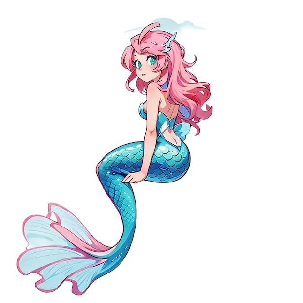 Vector pinkhaired mermaid vector illustration