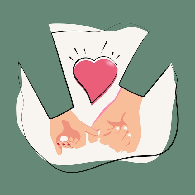 Pinky belofte Handen paar met hart vorm vector illustratie
