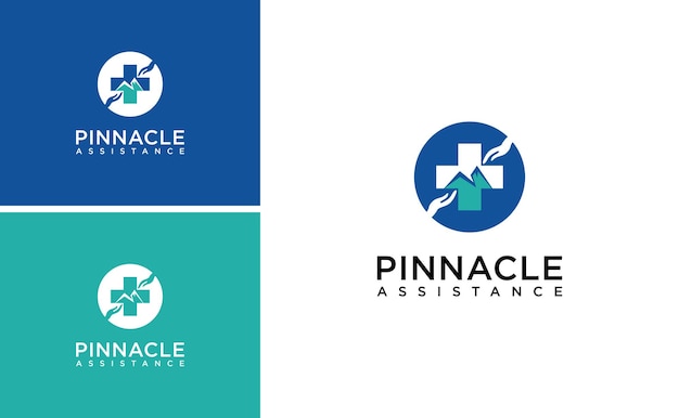 Pinnacle peak top mountain logo design health care cross medical vector template