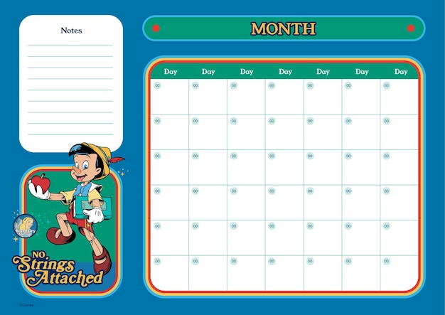 Pinocchio Monthly Calendar