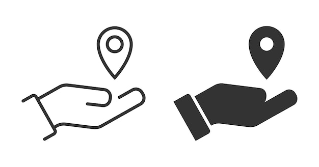 Pinpoint-logo op een hand palm- en locatiepictogram bestemmingssymbool vectorillustratie