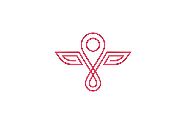 Pinpoint and wing logo in red line design style