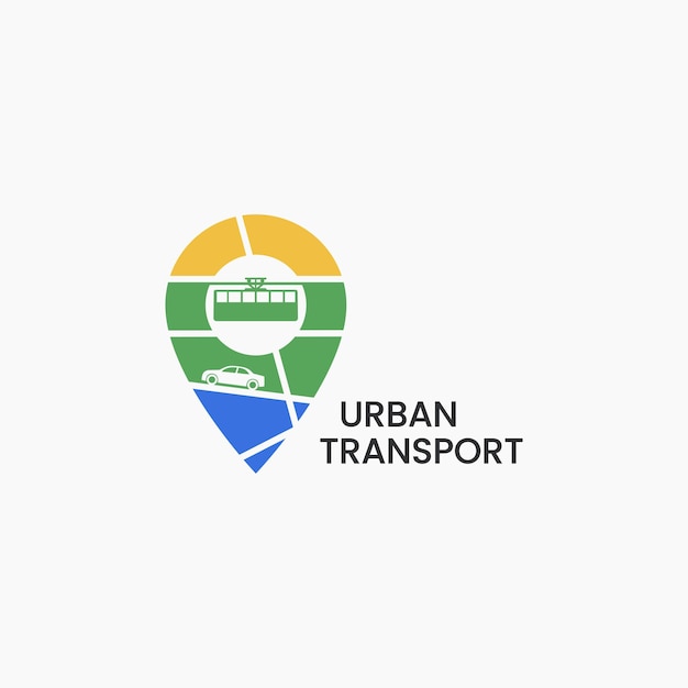 Pinpoint with hanging train and car abstract logo design Urban transport icon vector illustration