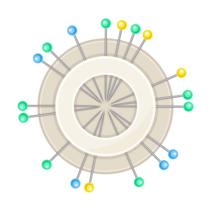 Vector pins in circle as sewing and tailoring equipment vector illustration