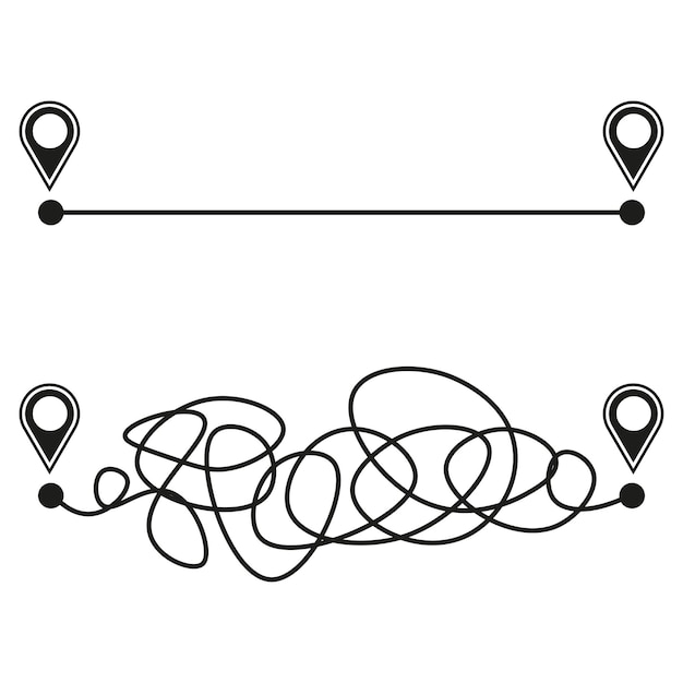 핀 경로 직선 혼란 도로 여행 벡터 일러스트 레이 션
