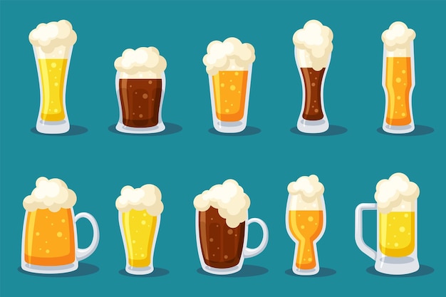オクトーバーフェストの冷たい炭酸飲料セット カートゥーン・フラット・イラスト