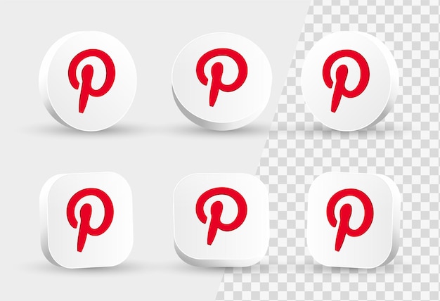 Vector pinterest icon 3d logo in modern white circle and square frame for social media icons logos