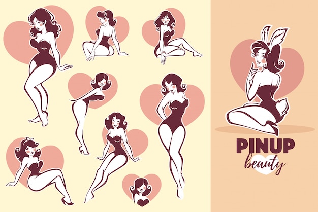 Pinup en schoonheid illustratie collectie