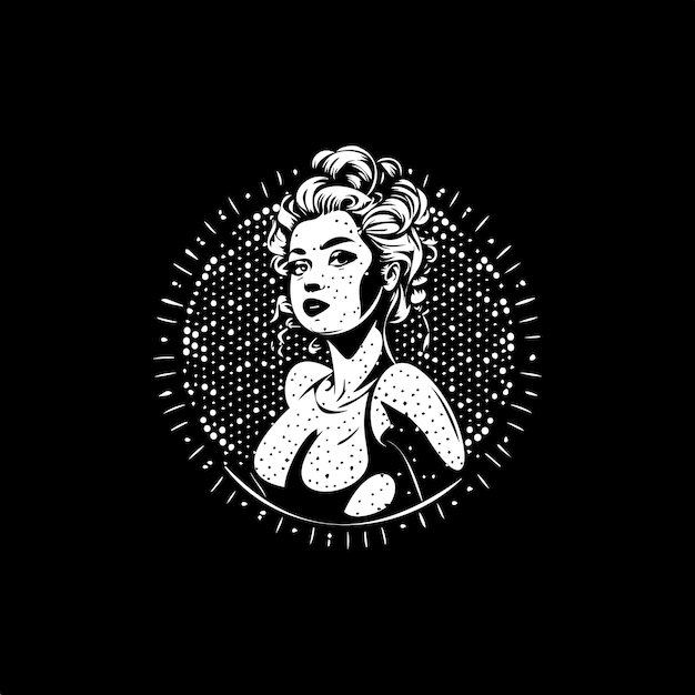 Pinup Girl Dotwork Tattoo With Dots Shading Depth Illusion Tippling Tattoo Hand Drawing White Emblem On Black Background For Body Art Varga Girl 스케치 흑백 로고 벡터 그림