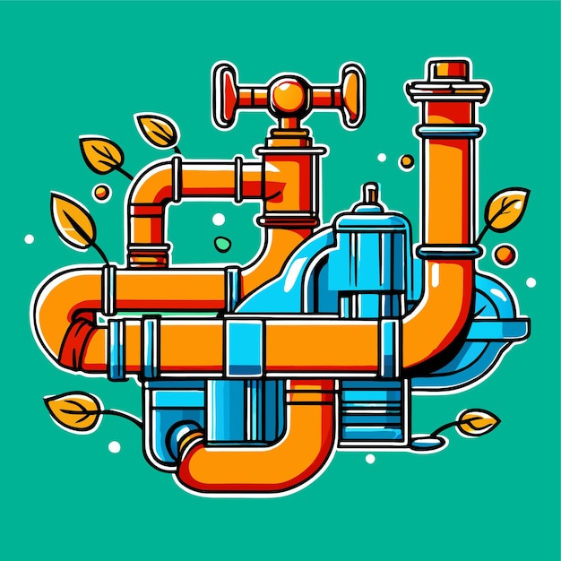 Вектор Водяная труба с клапаном и счетчиком элементов системы труб под давлением