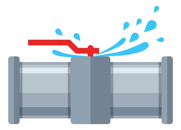 Vector pipe valve with leaking water plumbing repair icon