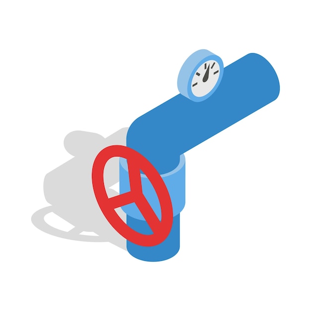 Pipe with a red valve and meter icon in isometric 3d style on a white background