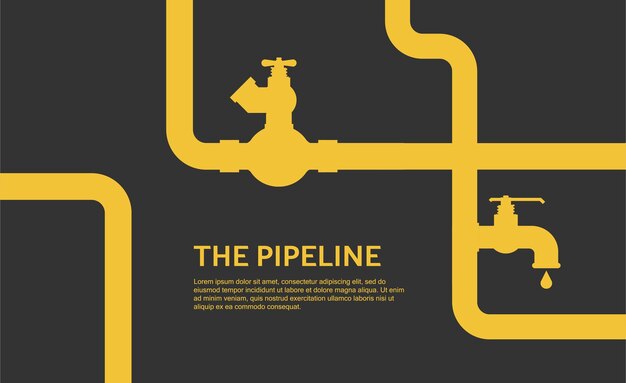 Vector pipeline background concept. oil or gas flat vector design with yellow pipes black background.