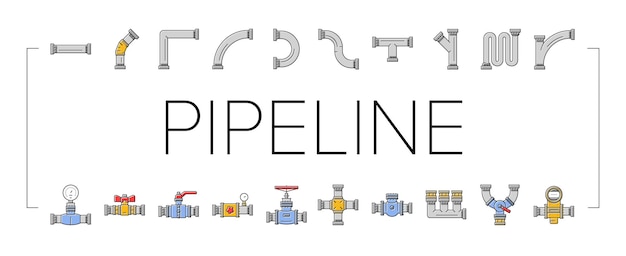 Pipeline oil industry gas pipe icons set vector