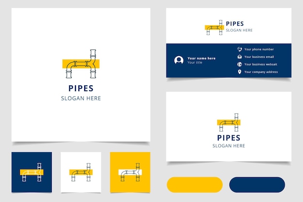 Дизайн логотипа Pipes с редактируемой книгой брендинга слогана и