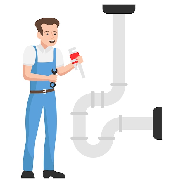 Piping Repairing in basement Concept, Plant engineer Fixing the Tube underground Vector stock Design