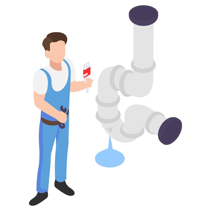 Vector piping repairing in basement isometric concept plant engineer fixing the tube underground plumber