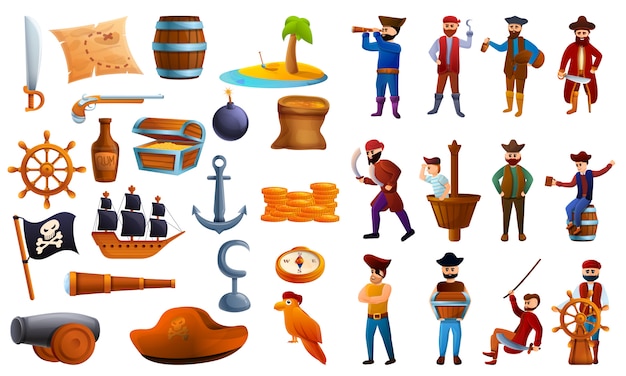 Piraat icon set, cartoon stijl