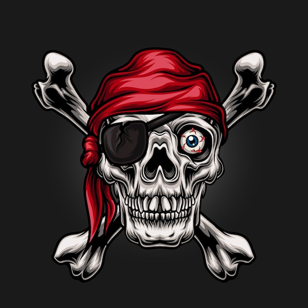Vector piraat schedel hoofd met zwaard vectorillustratie