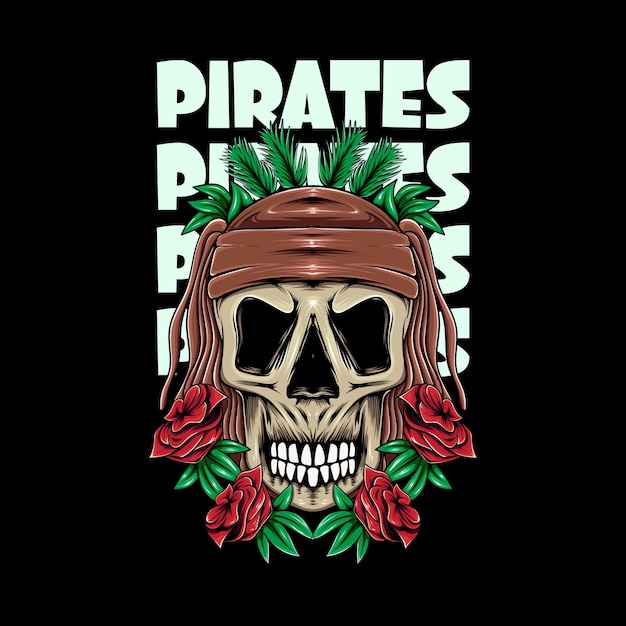 Piraatdetailillustratie met bloem voor t-shirtontwerp en bedrukking