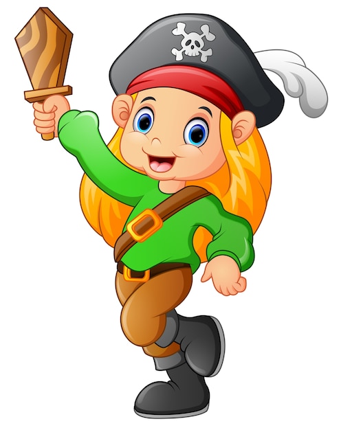 Piraatmeisje die houten zwaard houden