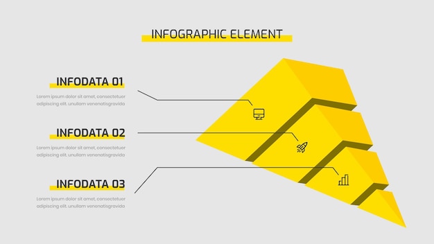 Piramide Business presentatie Infographic ontwerpsjabloon met gele kleur drie opties en pictogrammen