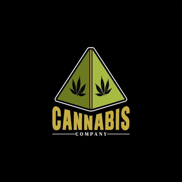 Piramide en cannabisbladeren voor CBD-marihuanaproducten Label Vector Design