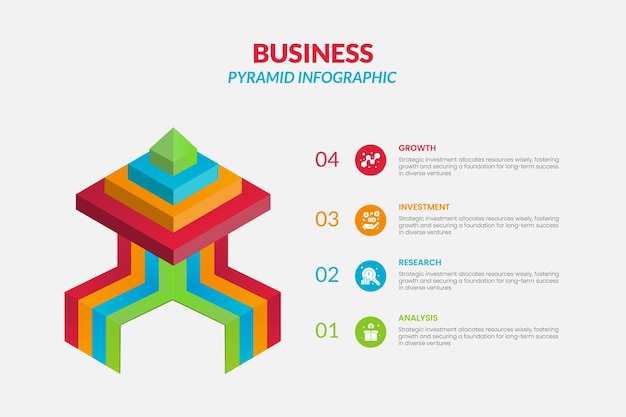 Piramide grafiek sjabloon met vier kleurrijke stappen Makelijk te gebruiken voor uw website of presentatie