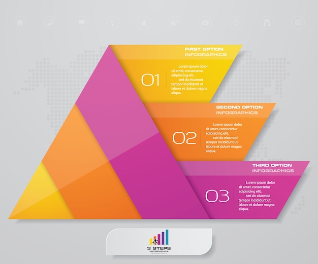 Piramide met 3 stappen met vrije ruimte voor tekst op elk niveau.