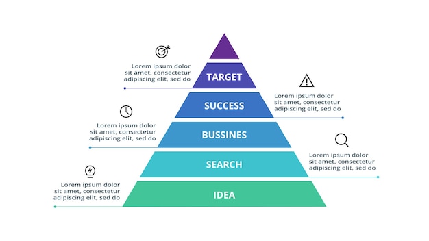 Piramide met 5 elementen infographic sjabloon voor web zakelijke presentaties vectorillustratie Business data visualisatie
