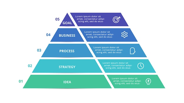 Piramide met 5 elementen infographic sjabloon voor web zakelijke presentaties vectorillustratie Business data visualisatie