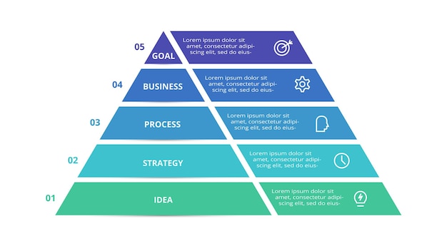 Piramide met 5 elementen infographic sjabloon voor web zakelijke presentaties vectorillustratie business data visualisatie